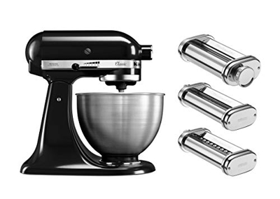 KitchenAid BUNDLECLASSICPASTA 5K45SSEOB Robot da Cucina Classic + 5KSMPRA Set Sfolgiatrice, Acciaio Inox Metallo pressofuso, 10 velocità, Nero (Onxy B