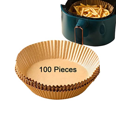 Carta Forno [100 Pezzi], YRAKOZIN Rotondo Antigrasso Fodera in Carta Monouso per Air Fryer Carta Oleata in Silicone Antiaderente Multiuso Applicare pe