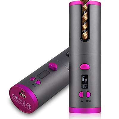 Ferro Arricciacapelli Automatico con Display LCD, Bacchetta Arricciacapelli Professionale Senza Fili Ferro Arricciacapelli Automatico con 6 Temperatur