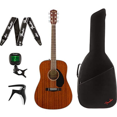 Fender CD-60S All Mahogany, stringa in acciaio e acciaio, con custodia e accessori