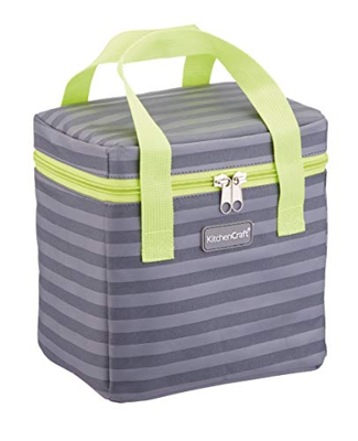 Kitchen Craft Borsa Termica per Il Pranzo, 4,9 l, a Righe, Colore: Grigio/Lime, Tessuto, Multicolore, 14 x 20 x 20 cm