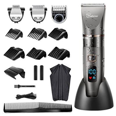 HATTEKER Tagliacapelli Uomo Tagliatrice Professionale Capelli Taglierina Barbiere Barba Elettrica Trimmer e Precisione Impermeabile