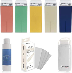 CLICSON® -002KIT- Kit OLIO 50- Manipolo Stendicera a Rullo+5 Cartucce Cera+1 Olio Post Cera+50 Strisce TNT Pretagliate - Tutto Made in Italy características