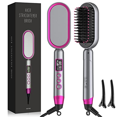 Spazzola Lisciante, Piastre per Capelli in Ceramica PTC con 16 Temperature Regolabili e Display LCD, Blocco della Temperatura e Spegnimento Automatico
