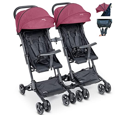 PassegginoPiumaTwin0+ Deluxe Gemellare o Fratellare Ultraleggero 2.0 Da Viaggio Reclinabile Super Accessoriato da 6 mesi a 25 Kg Bagaglio Aereo Passeg