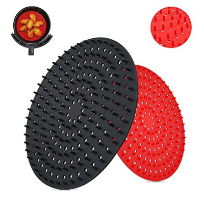 LIAMERHE 2 Pcs Cuscinetti per Friggitrice Ad Aria Fodera per Friggitrice Ad Aria Riutilizzabili in Silicone Rivestimenti Antiaderenti per Friggitrici 