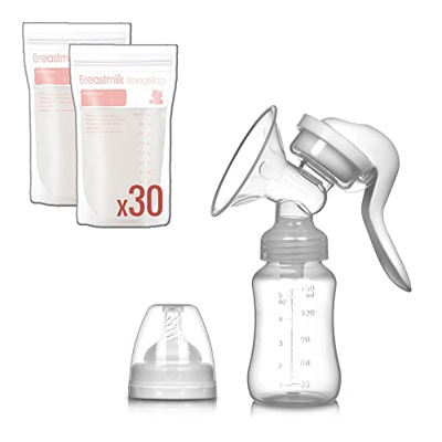 Belltop - Tiralatte manuale + 30 sacchetti per latte materno gratis – Raccoglitore per latte materno con sacchetti per allattamento per congelamento o