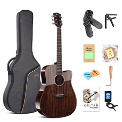 Rosen G31 Dreadnought Chitarra acustica in mogano massiccio nero Top 41 pollici Guitarra Full Size Cutaway con finitura lucida Starter Kit con custodi precio