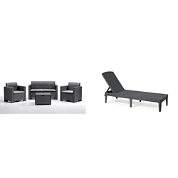 BICA 9067.4 Set Nebraska Salottino 4 Posti, Antracite, 281 x 155 x 79 cm & Keter Sdraio Prendi Sole da Esterno Jaipur, Cuscino non Incluso, Colore Gra precio