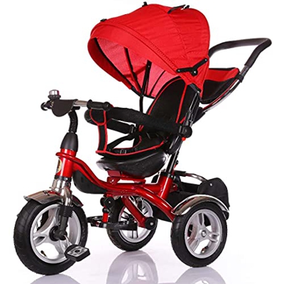 Triciclo CIERVO, Bici, Passeggino con Maniglione, Pieghevole Accessori, per Bambini da 9 Mesi fino a 6 Annii Sedile Girevole a 360 Gradi (rosso)