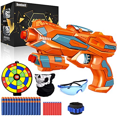 Pistole Giocattolo per Nerf, Pistole Blaster con Dardi, Occhiali Protettivi, Polsino, Bersaglio e Maschera, Pistola Giocattolo Regalo di Compleanno di