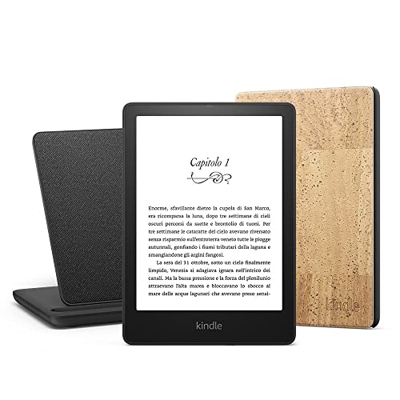 Kindle Paperwhite Essentials Bundle con Kindle Paperwhite Signature Edition (32 GB, senza pubblicità), Custodia Amazon in sughero resistente all’acqua