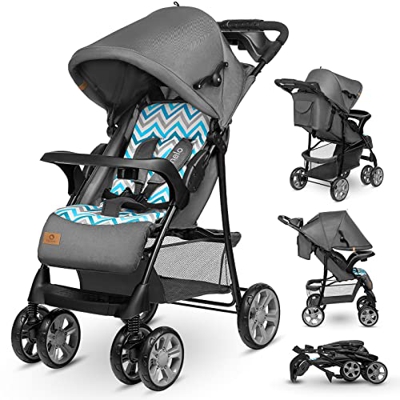 LIONELO Emma Plus passeggino leggero pieghevole da 6 mesi fino 15 kg con posizione sdraiata cinture a 5 punti ammortizzatori con vassoio portabibite b