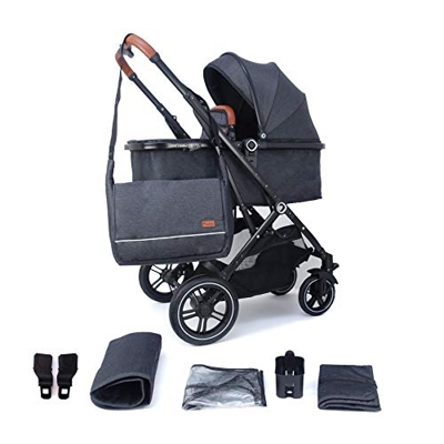 Pixini Lania - Passeggino 2 in 1 Urban Black (con parapioggia e borsa fasciatoio)