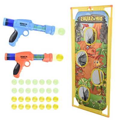 Coriver 2 Pack Power Popper Gun e Dinosaur Standing Shooting Target, Foam Shooter Battle Ball Gun con 28 PCS Soft Foam Balls e 1 Custodia, Outdoor Air