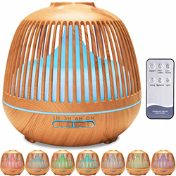MULEVIP Diffusore di Aromi Umidificatore,550ML Ultrasuoni Diffusore di Oli Essenziali,7 LED Colori /con Control Remoto/Silenzioso /Venature del Legno  en oferta