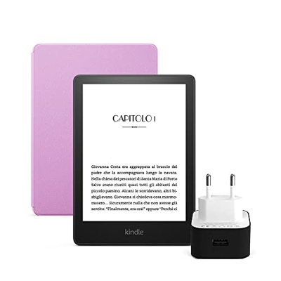 Kindle Paperwhite Essentials Bundle con Kindle Paperwhite (8 GB, con pubblicità), Custodia Amazon in pelle e Caricabatterie USB Amazon PowerFast (9 W)