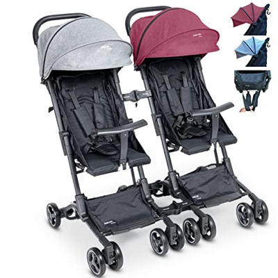 PassegginoPiumaTwin0+ Deluxe Gemellare o Fratellare Ultraleggero 2.0 Da Viaggio Reclinabile Super Accessoriato da 6 mesi a 25 Kg Bagaglio Aereo Passeg