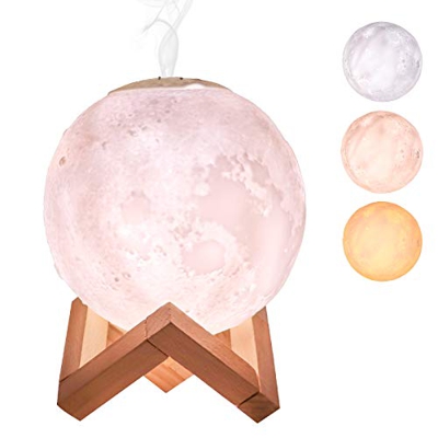 NIGOE Umidificatore d'aria per Camera da Letto da 880 ml,Umidificatore 3D Moon con Funzione Luce Notturna,Umidificatore d'aria Silenzioso USB,2 Filtri