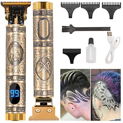 Tagliacapelli Uomo Professionale Rasoio Trimmer 0mm Tagliatrice Capelli Elettrica Precisione Impermeabile e Portatile con 3 Pettini, Display a LED e R