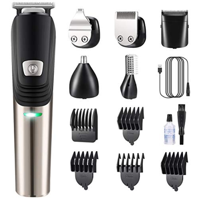 Regolabarba Uomo Tagliacapelli Professionale Elettrico Barba e Capelli Rasoio Corpo Trimmer Precisione per Capelli, Barba, Corpo, Naso e Orecchie 6 in