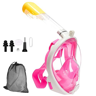 Wsobue Maschera Subacquea per Bambini, Maschera da Snorkeling Panoramica a 180°con Montatura per Camera D'azione Rimovibile Anti-Nebbia Anti-perdite M