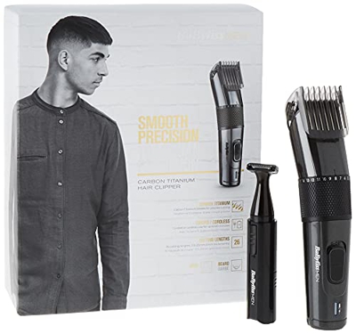BaByliss MEN E978E Tagliacapelli con Lame in Titanio al Carbonio, a Rete/Ricaricabile, Mini Trimmer di Precisione Incluso, 26 Altezze di Taglio da 0.5