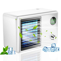 Ventilatore portatile per condizionatore d'aria, umidifica e purifica lo spazio Serbatoio dell'acqua da 400 ml con luce LED a colori e 3 velocità del  en oferta