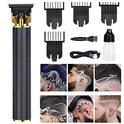SerDa-Run Rasoio elettrico con 4 pettini guida, lame a T professionali per barba, rasoio da uomo, con cavo USB, ricaricabile, impermeabile e senza fil