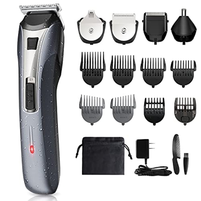 Regolabarba Tagliacapelli Elettrico da Uomo Kit Multi Grooming Professionale per Barba Testa Corpo e Viso Naso e Orecchie Capelli, 5 in 1 Tagliacapell