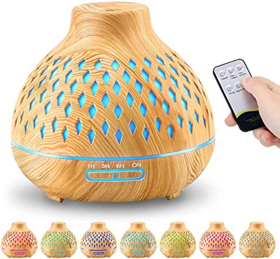 WaQoo Diffusore di Oli Essenziali, 400ML Silenzioso Diffusore di Aromi Ultrasuoni Umidificatore Atomizzatore Elettrico con Luce LED a 7 Colori e Impos