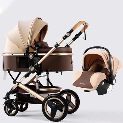 Trio Set Passeggino 3in1, Passeggini Pieghevoli Passeggino Leggero Compatto per Bambini da 0 Mesi fino a 3 Anni, Ovetto, Ampia Cappottina, Maniglione 