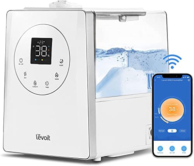LEVOIT Umidificatore Ambiente Ultrasuoni 6L, Smart Controllo, Nebbia Calda e Fredda con Top-Fill Design, Timer, Modalità Sonno di 25 dB, Umidità Perso