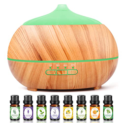 Diffusore di Oli Essenziali Umidificatore Ultrasuoni: 500ML Diffusore di Aromi con 8x10ml Oli Essenziali - Diffusore Ambienti Legno con 7 Colori LED V en oferta