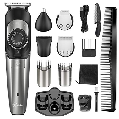 Hatteker Regolabarba e tagliacapelli da uomo, 5 in 1, ricaricabile tramite USB