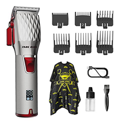 FADE KING Tagliacapelli Uomo Professionale Tagliatrice Capelli Taglierina Senza Fili Regolabarba Barbiere Elettrica Tutto Metallo,Rosso Argento en oferta
