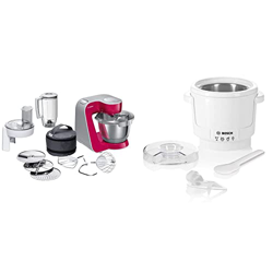 Bosch MUM5 Impastatrice Planetaria Robot da Cucina Multifunzione, 1000 W, 7 Velocità & MUZ5EB2 Gelatiera per Macchina da Cucina, Plastic, Bianco en oferta