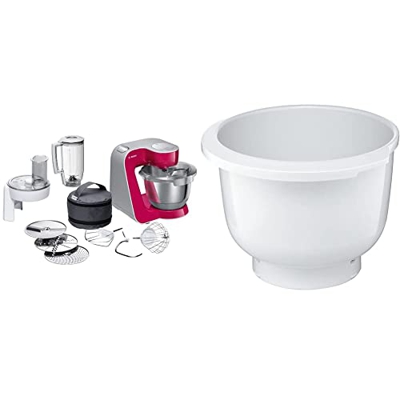 Bosch MUM5 Impastatrice Planetaria Robot da Cucina Multifunzione, 1000 W, 7 Velocità & MUZ5KR1 Ciotola in plastica per Macchina da Cucina, Bianco