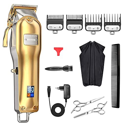 Monlida Tagliacapelli Uomo, Elettrico Macchinetta Per Capelli Professionale, Rasoio Capelli con 4 Pettine Guida, 2500mAh Batteria, Display LCD, Senza 