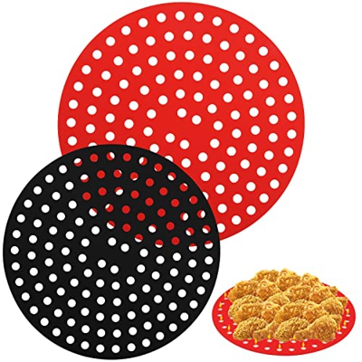Tappetino per Cestello Friggitrice, Diealles Shine 2 Pezzi 8 Inch e 9 Inch Tappetini per Friggitrice ad Aria in Silicone, Riutilizzabile Perforato Fod