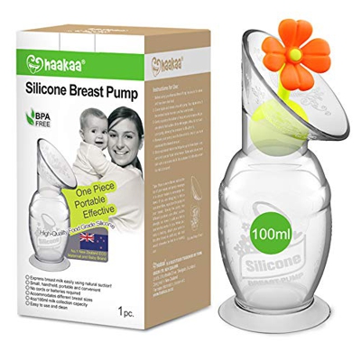 Haakaa tiralatte manuale con base a ventosa e tappo a fiore, 100% silicone per uso alimentare, senza BPA(4oz/100ml, arancione)