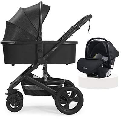 Trio Set Passeggino 3in1, Passeggini Pieghevoli Passeggino Leggero Compatto per Bambini da 0 Mesi fino a 3 Anni, Ovetto, Ampia Cappottina, Maniglione 