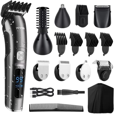 KYG Tagliacapelli Uomo Professionale 12 in 1 Regolabarba Lavabile Regolacapelli Rifinitore di Precisione per la Cura di Barba, Capelli e Corpo Lama in