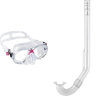 Cressi Marea Jr, Maschera Subacquea A Due Vetri Separati Unisex Bambini, Trasparente/Rosa, Taglia Unica & Minigringo, Snorkel Unisex – Bambino, Traspa