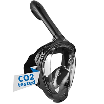 Khroom® Maschera da snorkeling sicura testata da TÜV® con CO2 Modello 2021 | per adulti e bambini | Seaview BC (Nero opaco, L/XL)