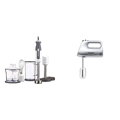 Kenwood HDP404WH Mixer ad Immersione, 800 W, Tritatutto da 0,5 l, Bicchiere graduato da 0,75 L, Plastica, Bianco & HMP30.A0SI Sbattitore, 450 W, plast