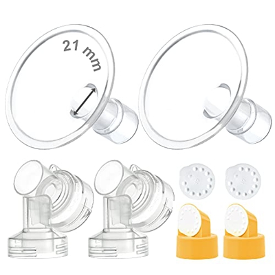Maymom Brand - 2 protezioni per il seno da 25 mm, 2 connettori di base con valvola e membrana per pompa medela selezionata, scudo medio