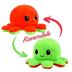 Polpo “PAUL” Peluche Reversibile 20cm Polipo Doppia Faccia Flip Bicolore Allegro Triste Esprime Stati d’Animo Alleviare Stress Emozioni Regalo Festa B características