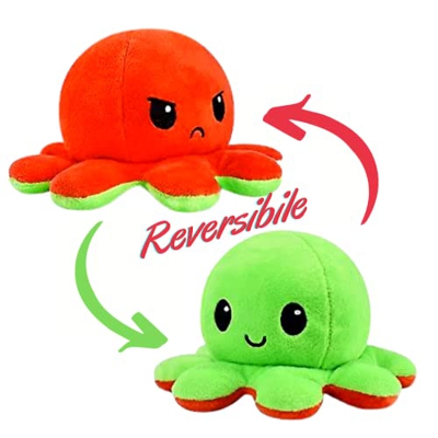 Polpo “PAUL” Peluche Reversibile 20cm Polipo Doppia Faccia Flip Bicolore Allegro Triste Esprime Stati d’Animo Alleviare Stress Emozioni Regalo Festa B