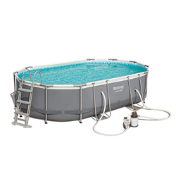 Bestway - Piscina ovale smontabile, 488 x 305 x 107 cm, con filtro depuratore per la sabbia, scaletta, tappeto e copertura en oferta